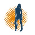 Silhouette of a female worker in pose holding cutting plier tool. Royalty Free Stock Photo