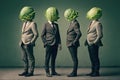 People with cabbage instead of a head stand in business suits, created with Generative AI technology Royalty Free Stock Photo