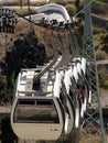 The funicular carries passengers from the city center to the old port , in Fira Santorini island ,Greece.