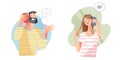 People call on mobile phone and smile set vector illustration. Cartoon freelancer man and woman character talking about