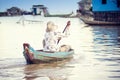 People from Cambodia. Tonle Sap lake Royalty Free Stock Photo