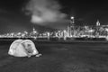 Seaside promenade of Victoria harbor in Hong Kong city at night