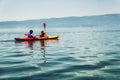 Canoeing on lake Ohrid, Macedonia