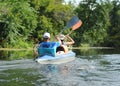 People canoeing in a small river in summer