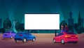 People in car cinema concept vector illustration, cartoon couple driver characters watching movie at big screen of open Royalty Free Stock Photo