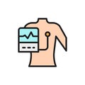 People with a cardiogram, heart pacemaker flat color line icon. Royalty Free Stock Photo