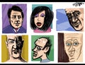 people caricatures artistic cartoon illustrations set