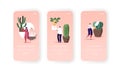 People Caring for Decorative Plants at Home Mobile App Page Onboard Screen Template. Tiny Characters Planting Flowers