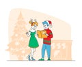 People Caroling, Happy Male and Female Characters Wearing Santa Claus and Reindeer Hats Christmas Singing Carols Songs Royalty Free Stock Photo