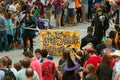 People Carry Banner To Start Little Five Points Halloween Parade