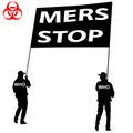 People carry a poster Stop Mers Corona Virus sign. Vector Illus
