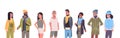 People in casual clothes standing together mix race guys and girls wearing seasonal clothes flat portrait horizontal