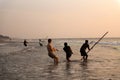 People catch fish in the sea near the shore. India, Goa, 21.01.2017.