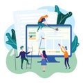 People catching bugs on the web page. IT software application testing, quality assurance, QA team and bug fixing concept. Vector Royalty Free Stock Photo