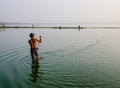 People catching fish on the lake in Bagan, Myanmar