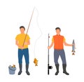 People Catching Fish Together Vector Illustration