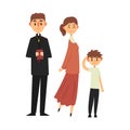People of Catholic religion in traditional clothes, family of a Christian priest vector Illustration