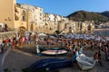 People of Cefalu carrying the `Tinna at sea` game pole