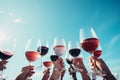 Friends celebrate red toasting holiday party beverage wine glasses group drink alcohol people Royalty Free Stock Photo