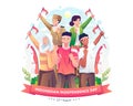 People celebrate Indonesia`s independence day by each raising the red and white Indonesian flag Royalty Free Stock Photo