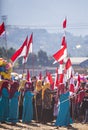 People celebrate Indonesian Independence day, bring Indonesian flag the red and white flag