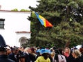 People celebrate the monarchy day in the courtyard of the Elisabeth Palace Royalty Free Stock Photo