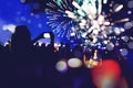 People Celebrate New Year. Fireworks circle blur. Colorful in celebration Royalty Free Stock Photo