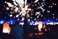 People Celebrate New Year. Fireworks circle blur. Colorful in celebration. Thailand Beach Royalty Free Stock Photo