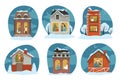 People celebrating Christmas at home, snowy houses