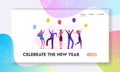 People Celebrating New Year Party Website Landing Page. Happy Business Colleagues Managers Team in Santa Hats Royalty Free Stock Photo