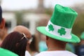 People celebrating St. Patrick`s day, by the green water on the river walk in tampa, Florida March 17, 2019