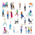 People with cell phones vector illustration icon collection set. Human holds smart phone to talk, chat, messaging or take selfie.