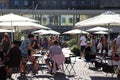 People in the centeer of Helsinki in a big summer terrace Royalty Free Stock Photo