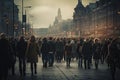 People in central London, Anonymous crowd of people walking on city street, AI Generated