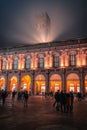 People on the central square of Bologna in the evening, Italy