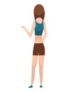 People character back view. Young human. Cartoon vector woman standing illustration. Adult people from behind. Female