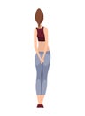 People character back view. Young human. Cartoon vector woman standing illustration. Adult people from behind. Female
