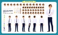 People character business set. Front, side, back view animated character.Businessman character creation set with various views