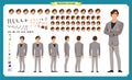 People character business set. Front, side, back view animated character.Businessman character creation set Royalty Free Stock Photo