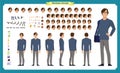 People character business set. Front, side, back view animated character.Businessman character creation set Royalty Free Stock Photo