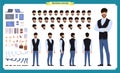 People character business set. Front, side, back view animated character.Businessman character creation set