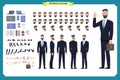 People character business set. Front, side, back view animated character. Businessman character creation set.simple, sketch, face
