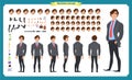 People character business set. Front, side, back view animated character. Businessman character creation