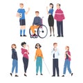 People Character with Disabilities Applying for Jobs and Rejected by Employer Vector Illustration Set