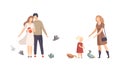 People Character Feeding Birds with Crumbs Walking in the Park Vector Set