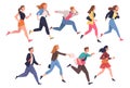 People Character Hurrying Running Fast Feeling Panic of Being Late Vector Illustration Set