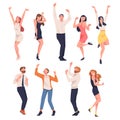 People Character Screaming Feeling Joy and Excitement Celebrating Something Vector Set Royalty Free Stock Photo