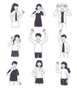 People Character Showing Positive Hand Gesture Demonstrating Emotion Outline Vector Set