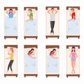 People character sleeping in bed, woman, man sleep