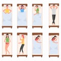 People character sleeping in bed, woman, man sleep